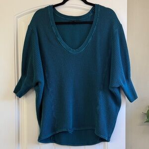 Express Teal Ribbed V-Neck Sweater